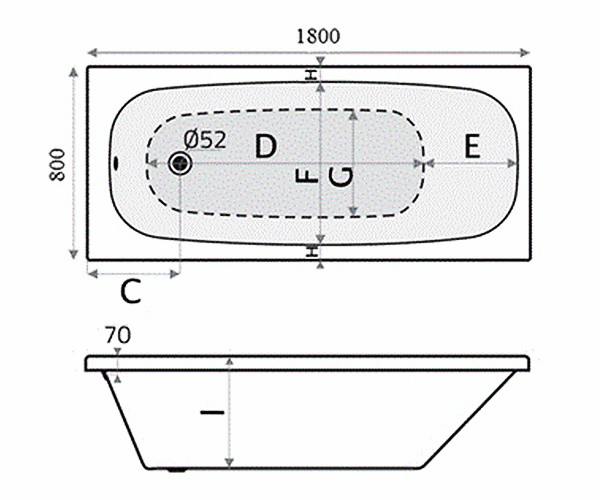 ванна акриловая VINCEA VBT-2S180-LG 180х80
