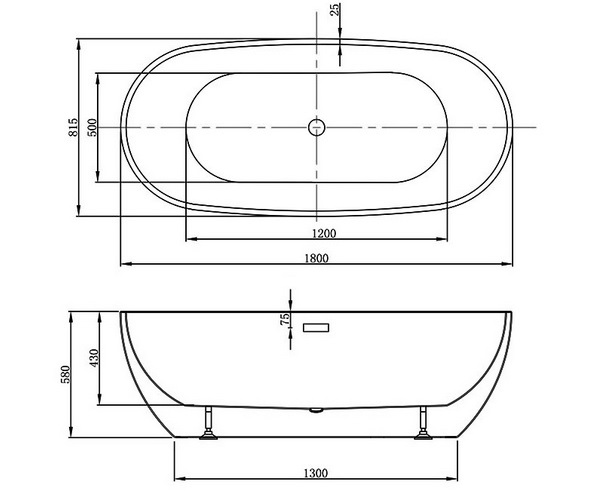 ванна акриловая VINCEA VBT-408-1800MW 180х81