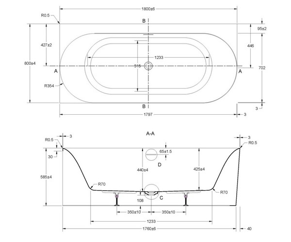 ванна акриловая VINCEA VBT-704-1800-R 180х80