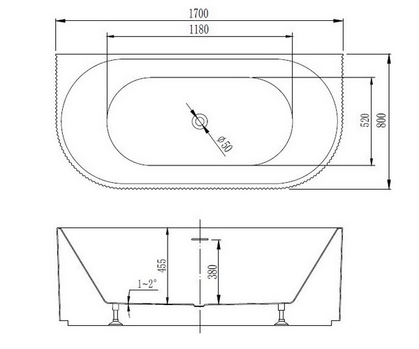 ванна акриловая VINCEA VBT-427-1700 170х80