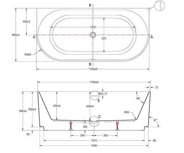 ванна акриловая VINCEA VBT-706-1700 170х80