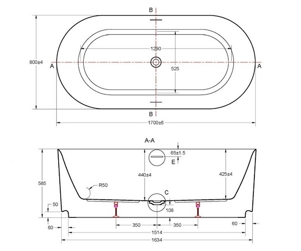 ванна акриловая VINCEA VBT-709-1700MG 170х80