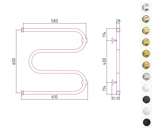 полотенцесушитель СУНЕРЖА М-образный 600х600